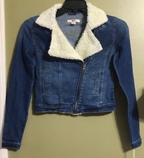 Women’s Jean Jacket With Faux Fur Sherpa Collar X-small Or Small ~ New