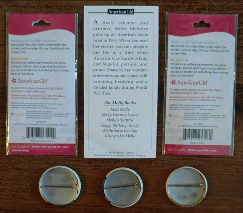 Molly American Girl Buttons Pins 1995 Pleasant Company Stickers Lot/6 Retired - Picture 2 of 4