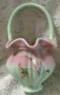 Fenton Lotus Mist Burmese Golden Tulips Basket, #432/950, NIB, 9”