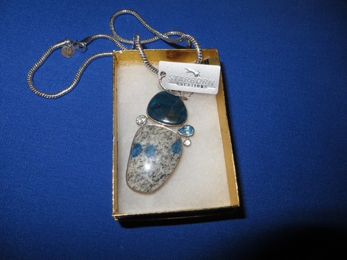 STUNNING~STARBORN CREATIONS~STERLING SILVER~BLUE TOPAZ~AZURITE~CRYSTAL~PENDANT