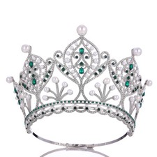 13cm Tall Crystal Pearl Tiara Crown Wedding Queen Princess Adjustable For Women