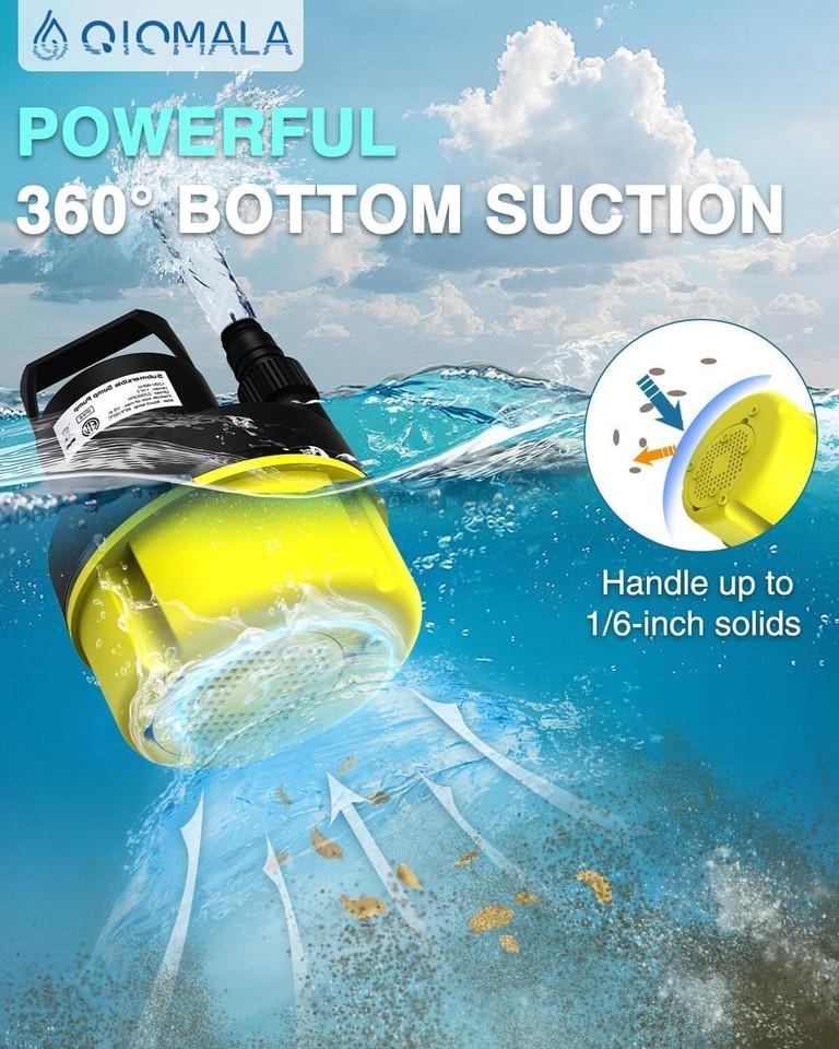 1HP Sump Pump Submersible, 3200GPH Sump Pump Utility Water Pump