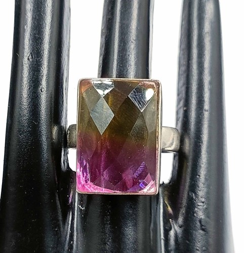 925 Sterling Silver Ring Bi-Color Ametrine 29-31 Carat Emerald Cut Certified JKF - Picture 8 of 9