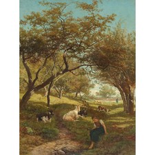 Bilders The Goatherdess Farm Goat Painting XL Wall Art Canvas Print
