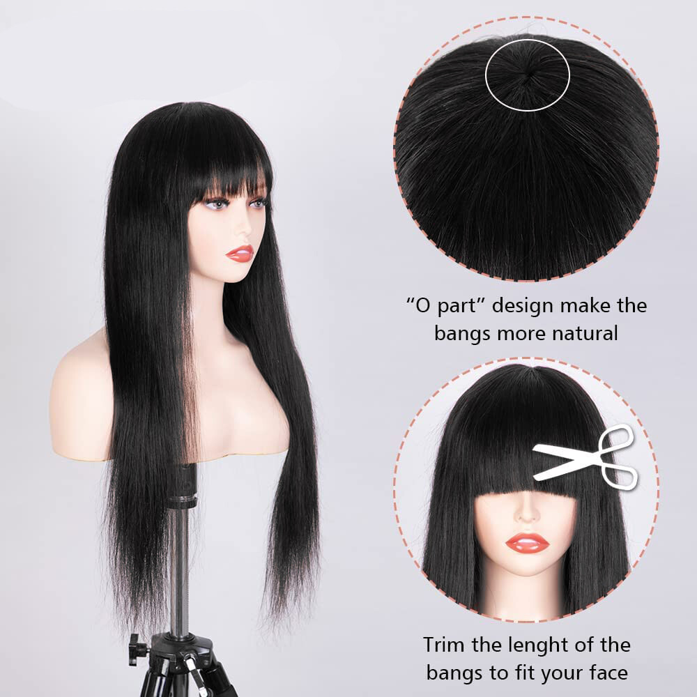 27“ Long Straight Wig with Bangs Synthetic Hair Wig for Women Wigs