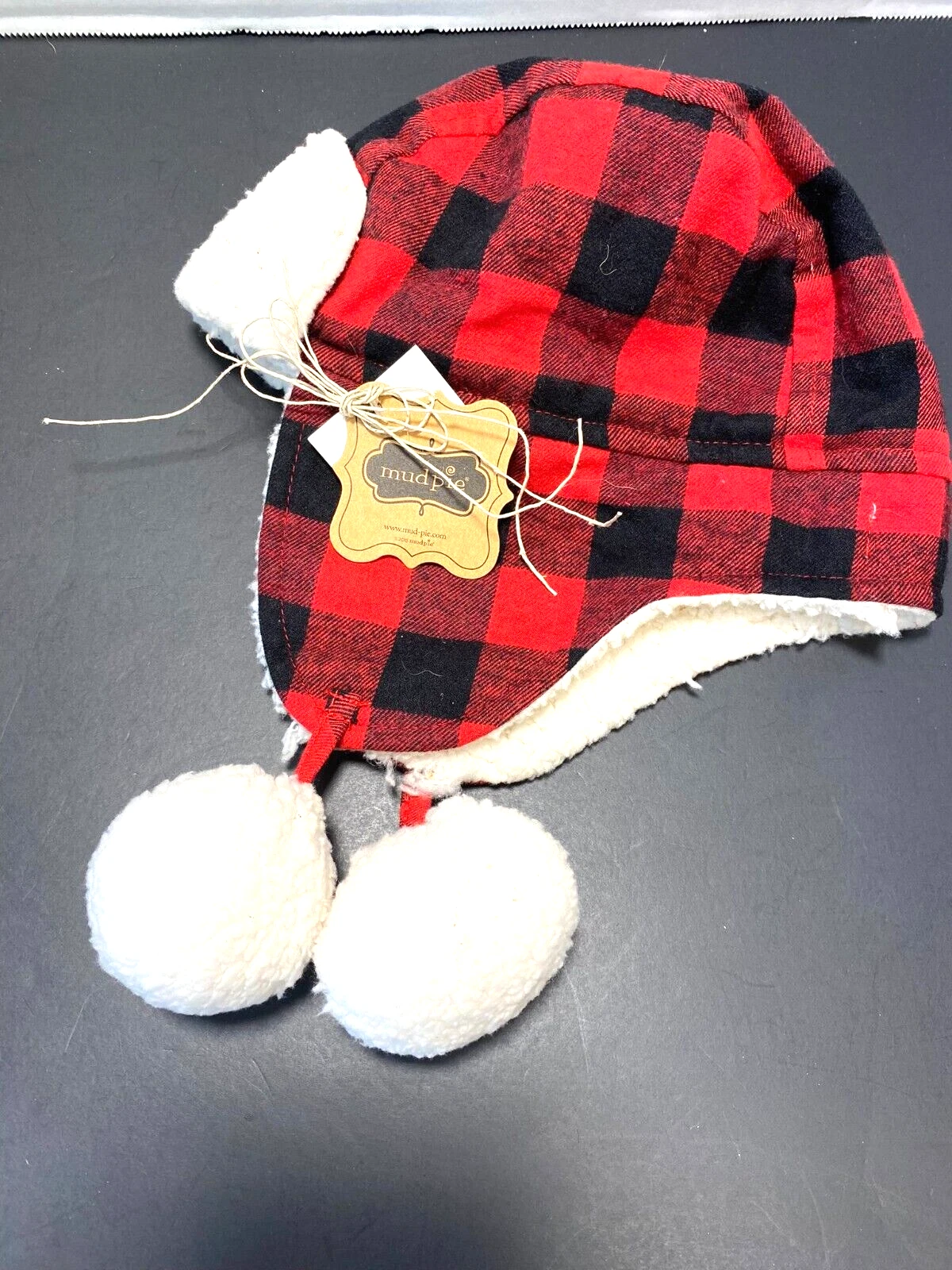 NWT Mudpie Fleece Buffalo Checkered Hat Infant Size 18m