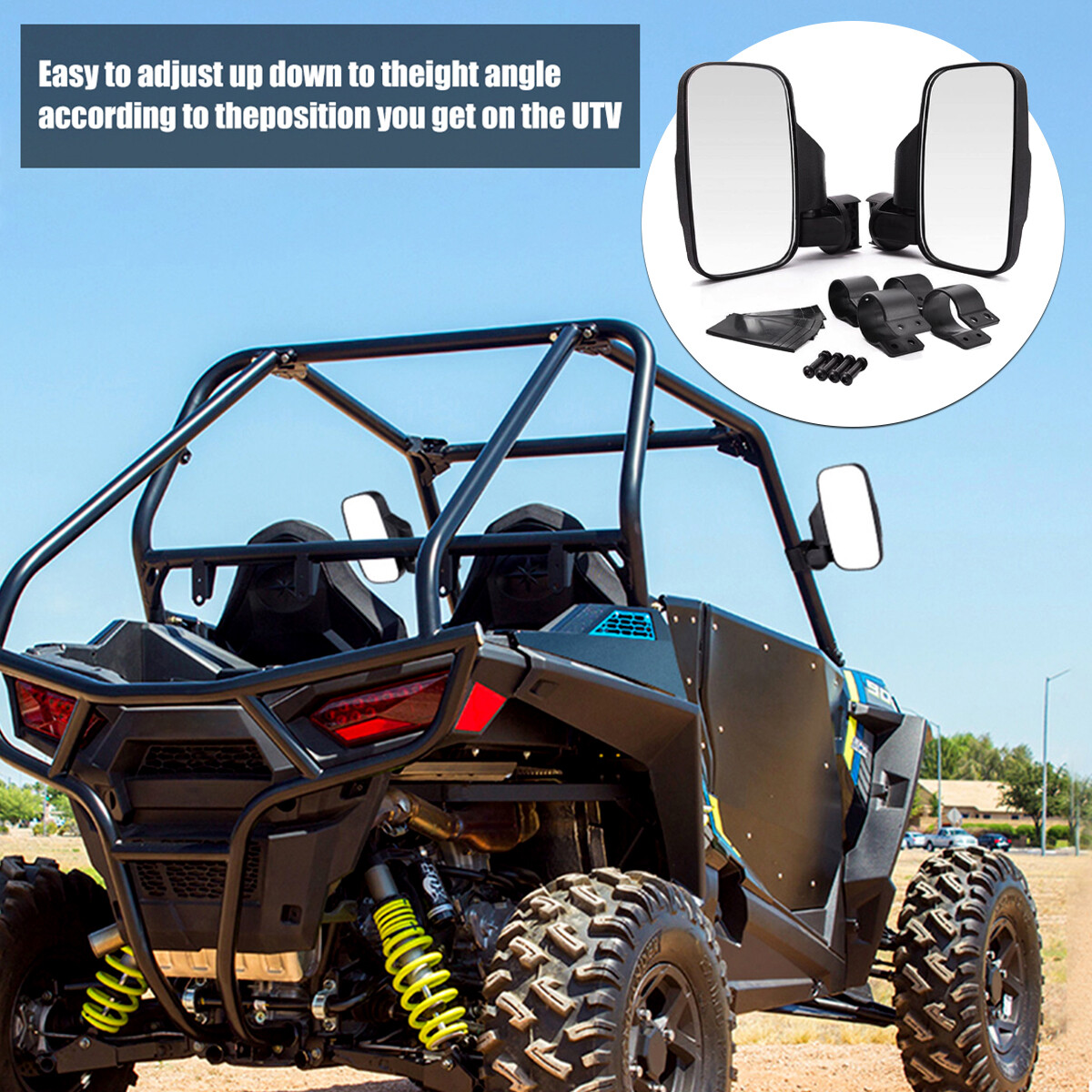 Rear Side View Mirror For 1.75'' 2'' Clamp UTV ATV Polaris