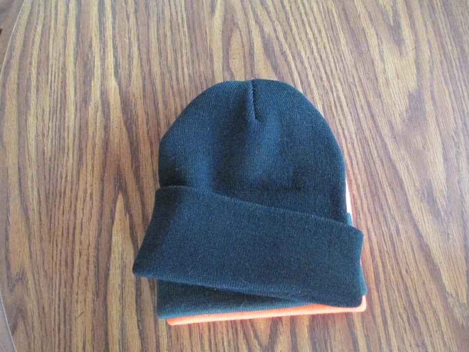 New 3 Double Knit w/Cuff Outdoor Cap Orange Green Black Hunter Beanie Hats  - Image 4 of 4