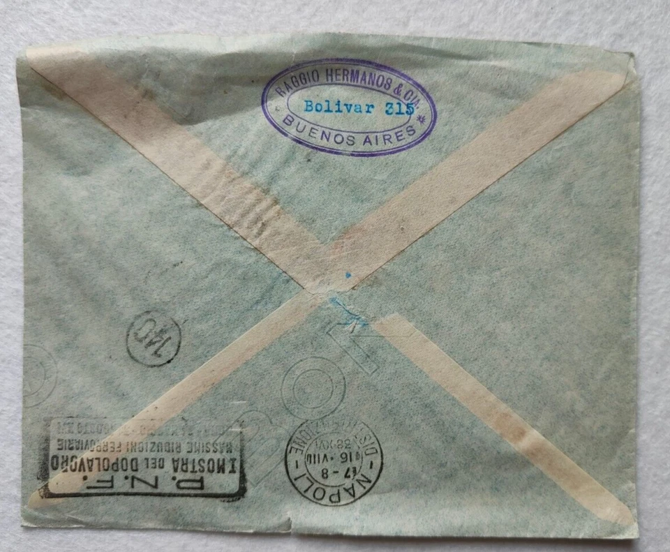 POSTA AEREA FASCISMO TARGHETTA ARGENTINA ITALIA 1938 CONDOR PERMISO 35 25 C NZ A - Immagine 2 di 4