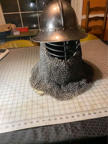 Heavy combat kettle helmet,14 gauge combat helmet with padding and chainmail - 第 1/5 張圖片