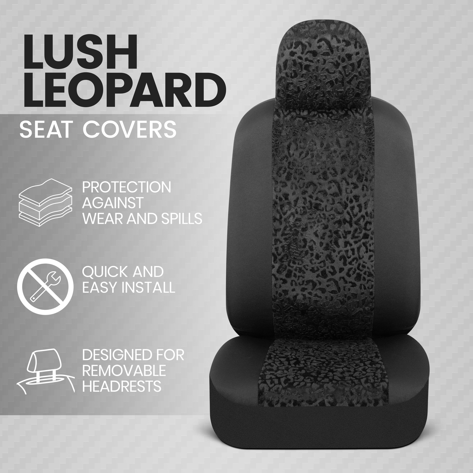 Car Seat Protectors, Leopard Animal Print, Front Seats, Headrests Included
