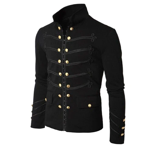 Men's Gothic Clothing Military Jacket Stand Collar Rock Coat Retro Punk Coat - Picture 8 of 23