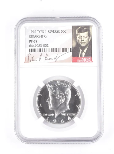 PF67 1964 Kennedy Half Dollar Type 1 REV Straight G Signed Label NGC *7804