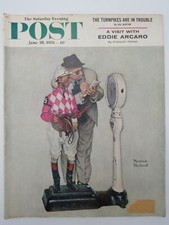 SATURDAY EVENING POST MAGAZINE JUNE 28 1958 NORMAN ROCKWELL JOCKEY EDDIE ARCARO