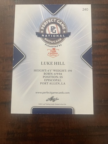 LUKE HILL 2021 Leaft PG Perfect Game #240 Signed National Showcase Autograph ASU - Picture 7 of 8