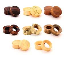 Pair of Wood Plugs/Tunnels Sono Tamarind Teak Bamboo Plugs organic gauges
