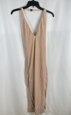 Oh Polly Women's Champagne Shimmer Ruched Halter Maxi Dress NWT Size 6 |  eBay