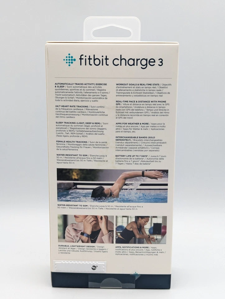 Fitbit Charge 3 Advanced Fitness Tracker Black Water Resistant S/P & L/G Strap - Image 3 of 4