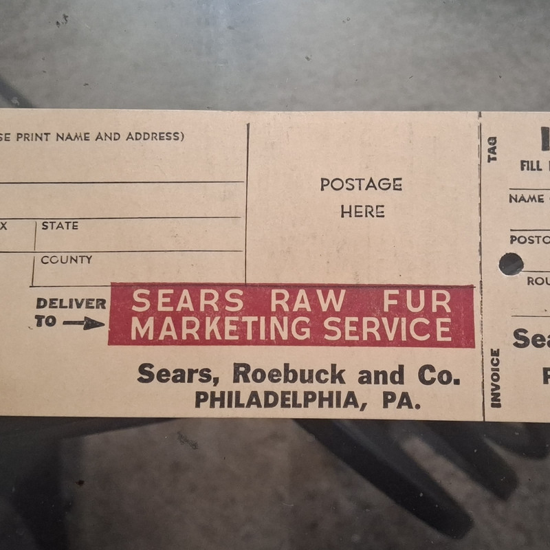 Sears, Roebuck and Co. Raw Fur Marketing Service Label/Tag Beige Red Black