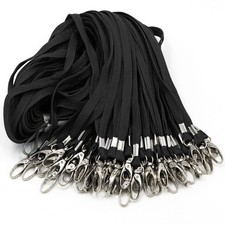 100 Pack Black Lanyards for ID Badges, Flat with Swivel Hook