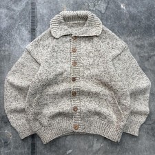 Vintage 80s Cream Tweed Chunky Hand Knit Sweater Cardigan