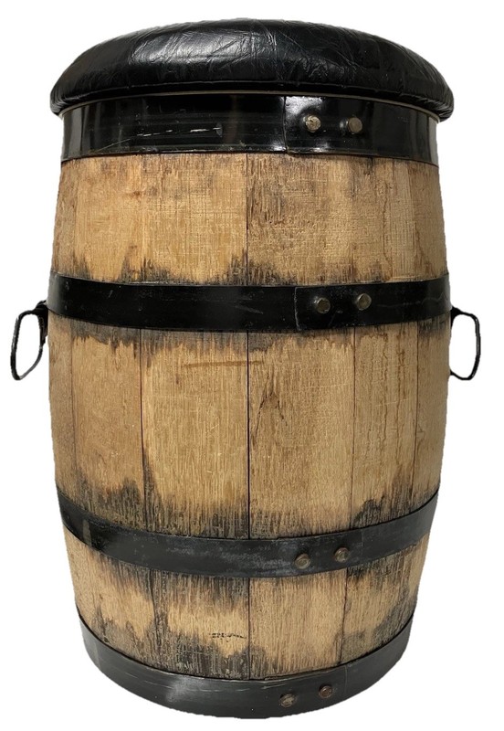 Vintage Oak Barrel Stool With Plastic Removable Liner Newton Iowa