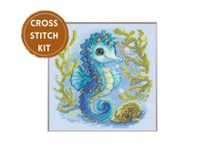 Aine Counted Cross Stitch Kit A1038 Baby Sea Horse, Ocean Scene on Aida Fabric