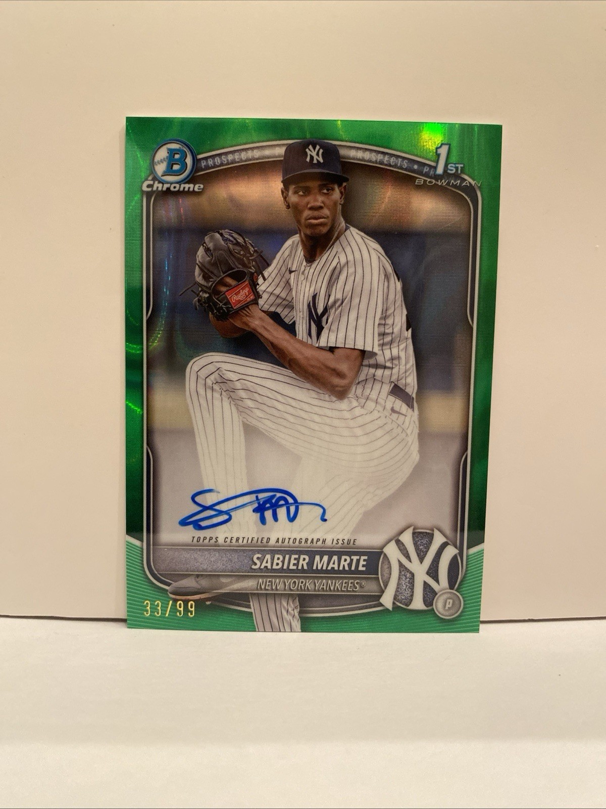2025 Bowman Chrome 1st Auto #CPA-SM Sabier Marte Green Lava Refractor /99