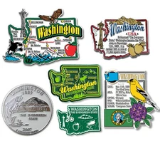 Washington Six-Piece State Magnet Set by Classic Magnets, Includes 6 Designs