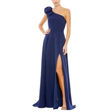 Mac Duggal 26989 Blue Evening Gown One Shoulder A-Line Thigh Slit Dress Size 10
