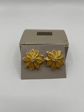 AVON Vintage 1987 Yellow Christmas Poinsettia Gold-Tone Enamel Pierced Earrings