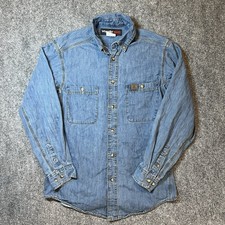 Wrangler Riggs Shirt Mens Medium Blue Workwear Denim Med Wash Button Down