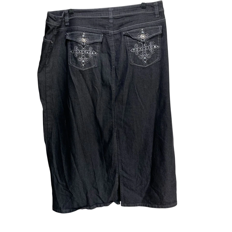 CATO Denim Western Maxi Skirt Women 18W Black Dark Modest Rodeo Southwestern - Image 2 of 4