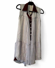 Nahm Sleeveless Silk Shirt Dress Collared Button Front Geo Gray Burgundy Sz S