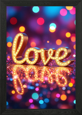 Beleuchtetes Liebesschild mit Bokeh Ba gerahmtes Wandbild Poster Leinwanddruck Bild