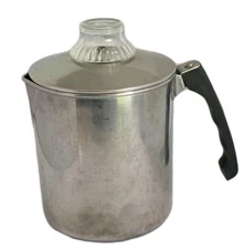 Vtg Lewis MCM Stainless Steel Stovetop Camp Coffee Percolator w/Pyrex Glass Knob