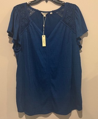 NWT Max Studio London Women's 3W01S71 Blue Cobalt Crochet Top Blouse Plus 2X