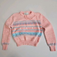 Vintage May Knit Knitting Co Sweater Toddler Girl's Size 2-4T Pink W/ Hearts