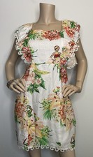 Farm Rio Denyse Linen Floral Ruffle Mini Dress Size Small Open Back New $168