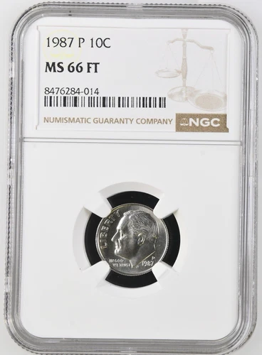 1987 P NGC MS 66 Roosevelt Dime With Full Bands, Very Scarce