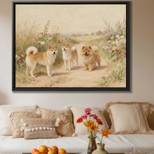 Watercolor Painting Floral Dog Print Canvas Artwork Living Room Decor Dog Lover