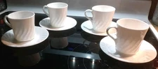 CORELLE ENHANCEMENTS Cups And Saucers  White Swirl Rim Set Of 4
