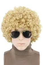 70s 80s Afro Wigs for Men and Women Blonde Short Curly Rock Wigs Halloween Di...