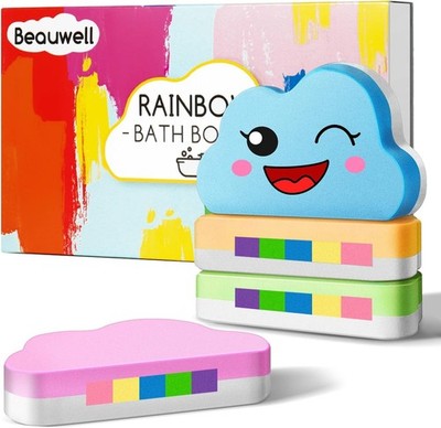Rainbow Bath Bombs for Kids, Handmade 4 Pcs Kids Bath Bombs Gift Set for Girls T
