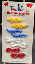 Vintage Two-Harts 80s/90s Wire Clasp Plastic Barrettes Multicolor Hong Kong 8pc