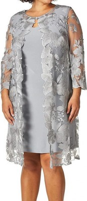 Alex Evenings Sz 18 Alana Embroidered Mock Jacket Dress Dove Gray Lace Shift NEW