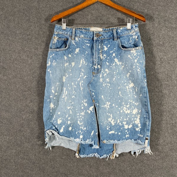 One Teaspoon Skirt Womens 29 Blue A Line Denim Cut Off Longline Trucker