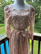 Cachet by Bari Protas Pink Lace Long Sleeve Maxi Dress with Satin Bow