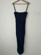 PLT PrettyLittleThing Navy Blue Strappy Mesh Bodycon Stretch Midi Dress UK 12