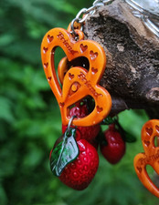 Unique Rustic Keychain   Handmade Strawberry  Wooden Heart Charm  BFF Gift